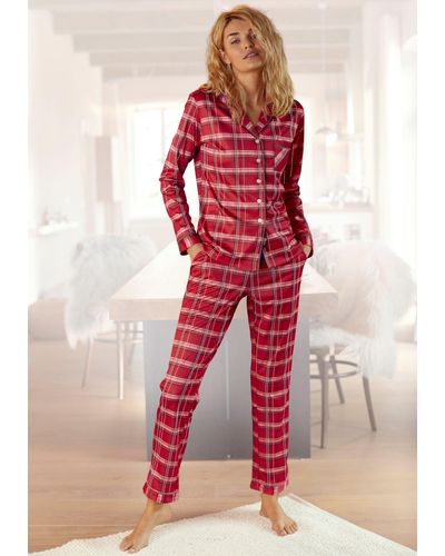 H.i.s. Pyjama Met Ruitmotief All-over Van Flanel (set, 2-delig) - Rood