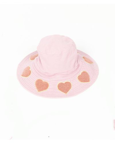 Lauren Moshi Adina- Bucket Hat W/ Chenille Heart Patches - Pink