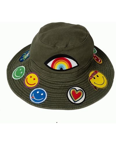 Lauren Moshi Adina- Bucket Hat W/ Happy Hippie Patches - Black