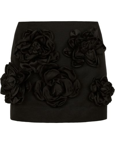 Dolce & Gabbana Cotton-blend Rose Mini Skirt - Black