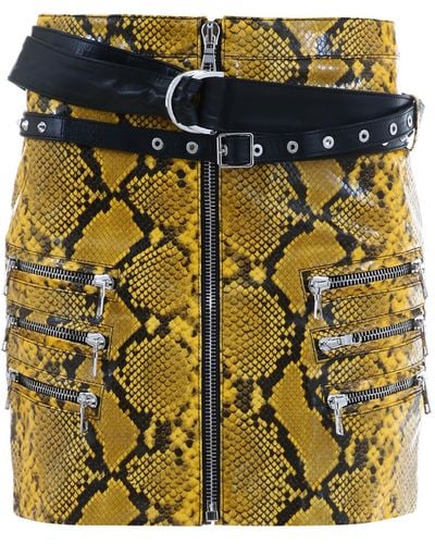 Unravel Project Python Leather Skirt - Yellow