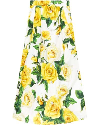 Dolce & Gabbana Roseprint Skirt - Yellow