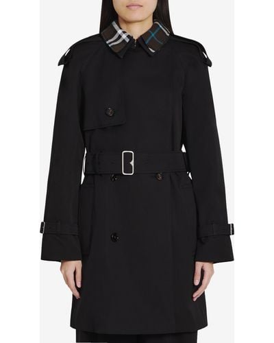 Burberry Raincoat With Check Collar - Black