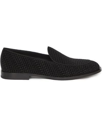 Dolce & Gabbana Velvet Logoed Loafers - Black