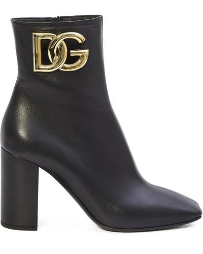 Dolce & Gabbana Stivali in pelle con logo-plaque - Nero