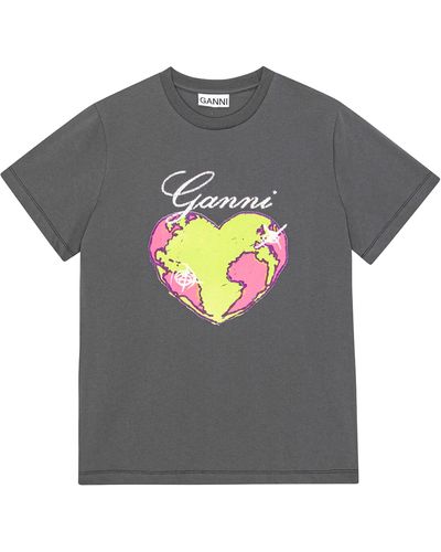 Ganni Heart Organic Cotton-Jersey T-Shirt - Grey
