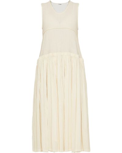Jil Sander Pleated Cotton Dress - White