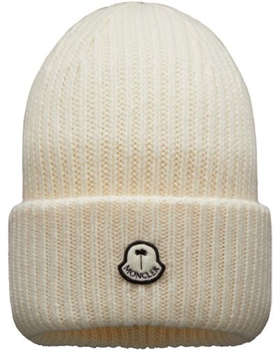 8 MONCLER PALM ANGELS Cream-colored Wool Beanie - White