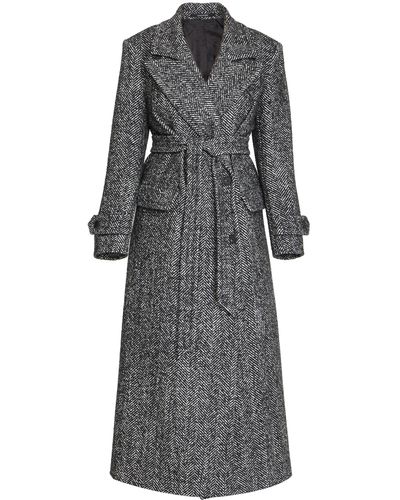 Tagliatore Long Coat In Herringbone Wool - Gray