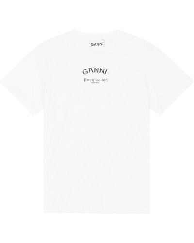 Ganni T Shirt Con Stampa Logo - Bianco