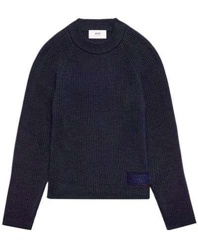 Ami Paris Logo-patch Knitted Jumper - Blue