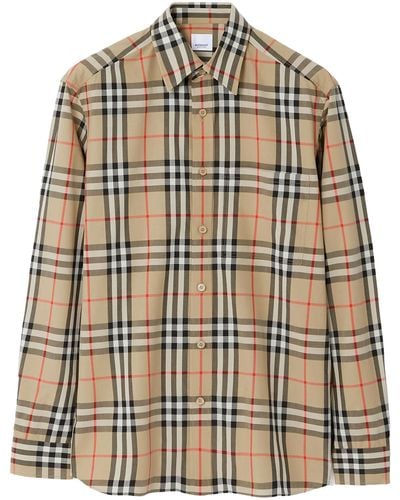 Burberry Caxton Checked Cotton Shirt - Natural