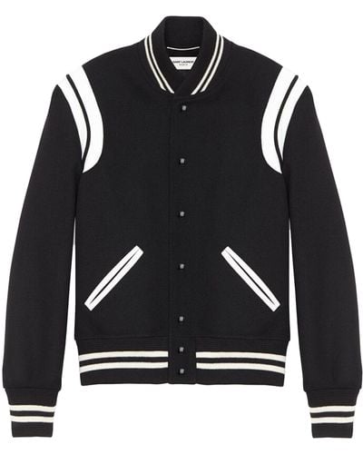 Saint Laurent Panelled Wool-blend Bomber Jacket - Black