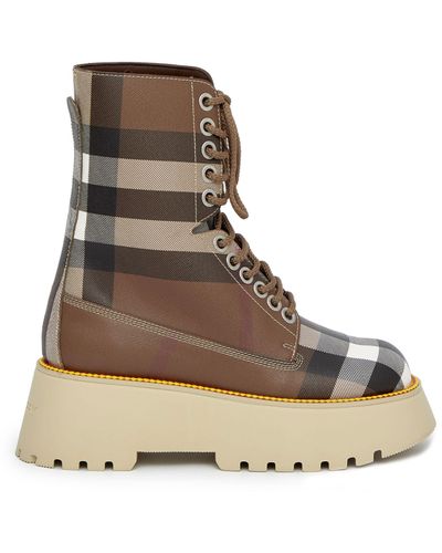 Burberry Check Combat Boots - Brown