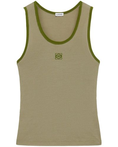 Loewe Anagram-embroidered Scoop-neck Silk-blend Top X - Green
