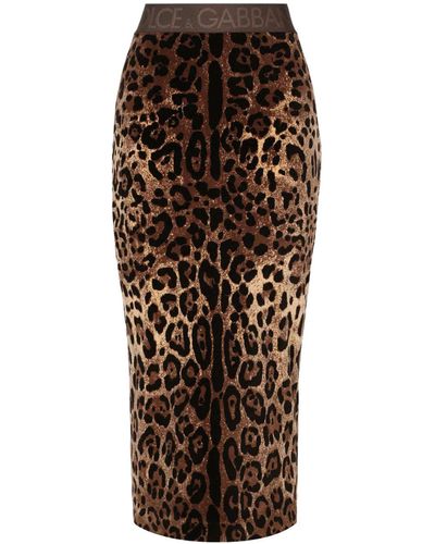 Dolce & Gabbana Calf Length Leopard Skirt - Brown