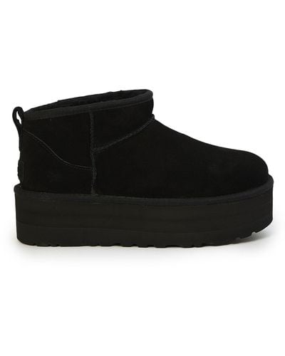 UGG Classic Ultra Mini Platform Suede And Shearling Boots - Black