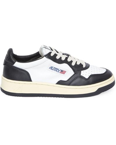 Autry And White Two-tone Leather Medalist Low Trainers