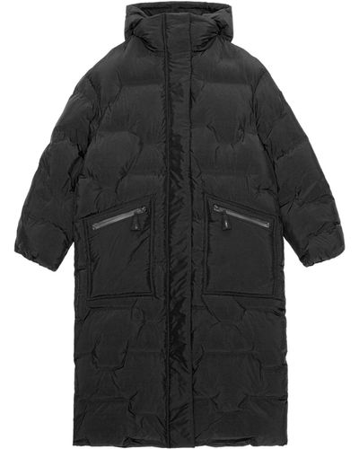 Ganni Long Sleeve Oversized Mix Puffer Coat in Black | Lyst