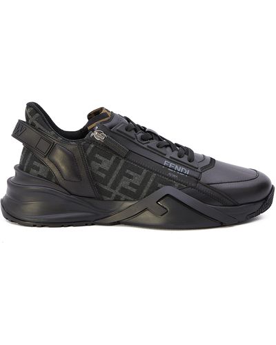 Fendi Flow Vitello Leather & Logo Jacquard Sneakers - Black