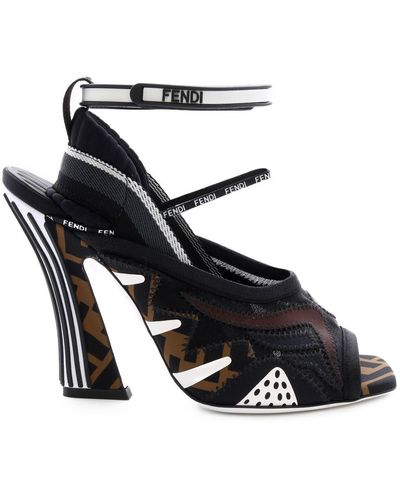 Fendi Mesh Wrap Heeled Sandals - Black