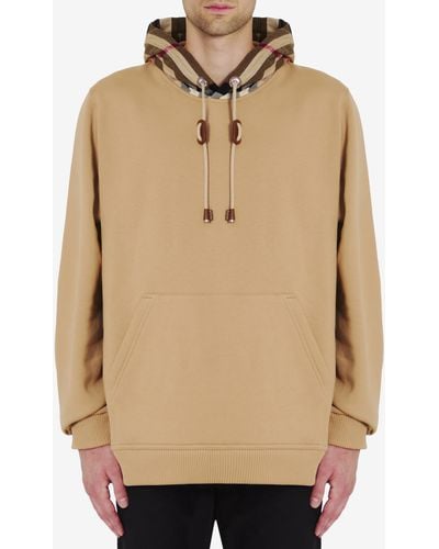 Burberry Check Cotton Blend Hoodie - Natural