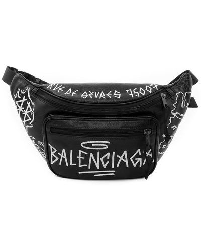 Balenciaga Graffiti Printed Leather Belt Bag - Black