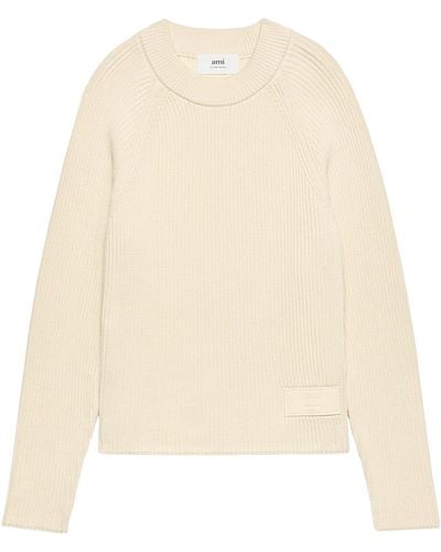 Ami Paris Logo-patch Knitted Jumper - Natural