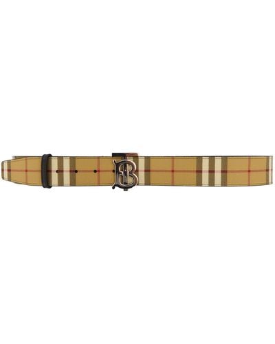 Burberry Check And Leather Tb Belt - White