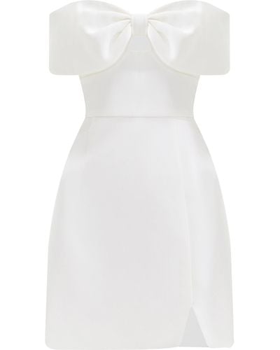 Self-Portrait Bow Crepe Mini Dress - White