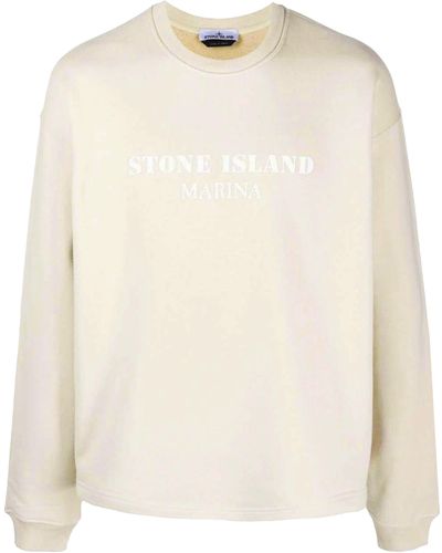 Stone Island Cotton Sweatshirt With Logo - Natural