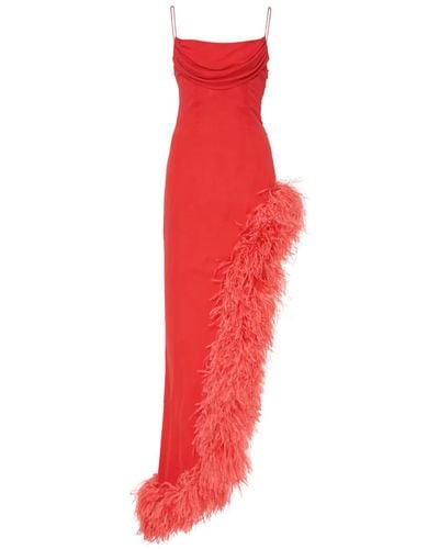 Alessandra Rich Feather Silk Dress - Red