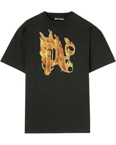 Palm Angels Tshirt Burning Monogram - Nero