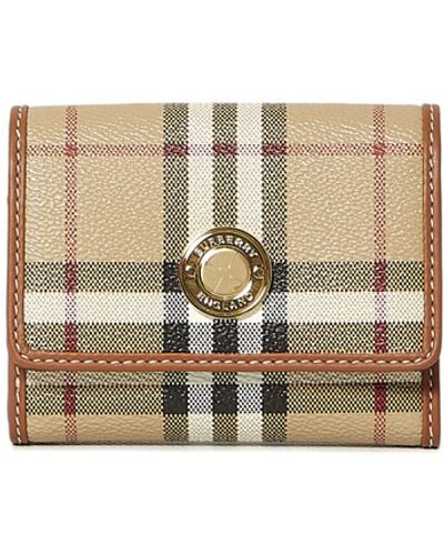 Burberry Leather And Check Wallet - Metallic
