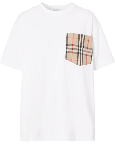 Burberry Tshirt Con Tasca Check - Bianco