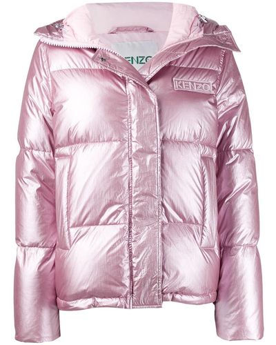 KENZO Quilted Down Jacket With Logo - Pink