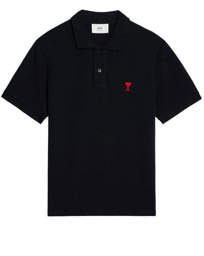 Ami Paris Ami Tshirt Ami De Coeur Polo Shirt - Black