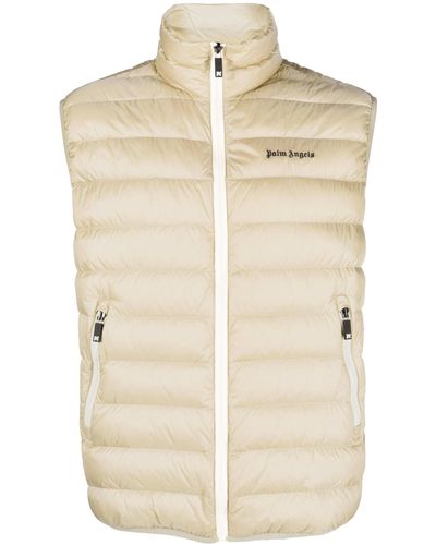 Palm Angels Padded Vest With Logo - Natural