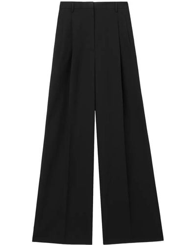 Burberry Wideleg Wool Pants - Black