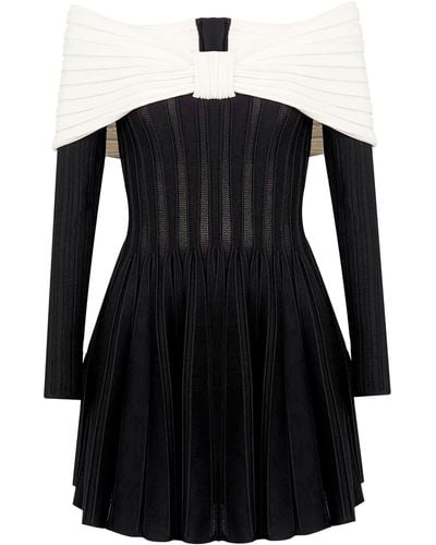Balmain Off-the-shoulder Knitted Mini Dress - Black