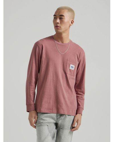 Lee Jeans Mens Workwear Long Sve Pocket T-shirt - Pink