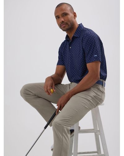 Lee Jeans Mens Golf Series Geometric Print Polo Shirt - Blue