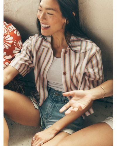 Lee Jeans Womens Legendary Stripe Crop Chore Shirt - White