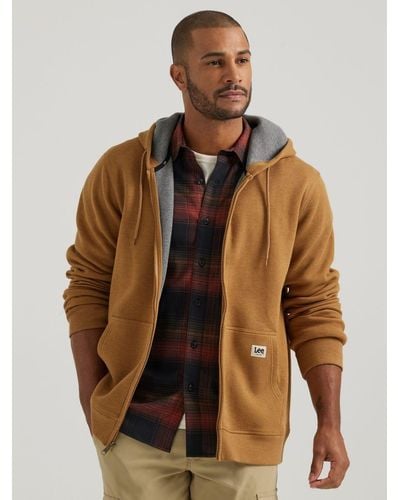 Lee Jeans Mens Zip Up Thermal Rib Hooded Jacket - Brown