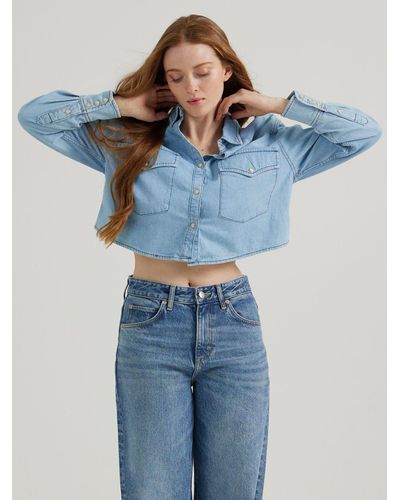 Lee Jeans Womens Cropped Western Overshirt - Blue