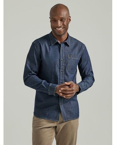 Lee Jeans Extreme Motion All Purpose Denim Button Down Shirt - Blue