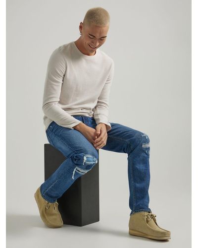 Lee Jeans Mens Slim Straight Distressed Jeans - Blue