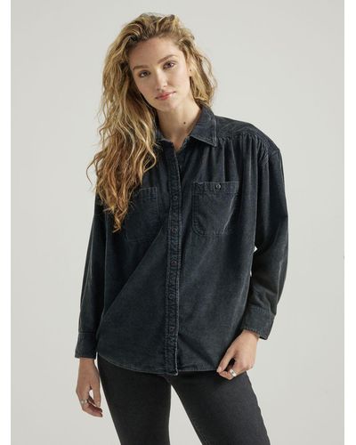 Lee Jeans Frontier Shirred Corduroy Button Down Shirt - Gray