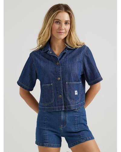Lee Jeans Womens Legendary Denim Crop Chore Shirt - Blue