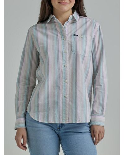 Lee Jeans Womens Lengendary All Purpose Stripe Button Down - Gray